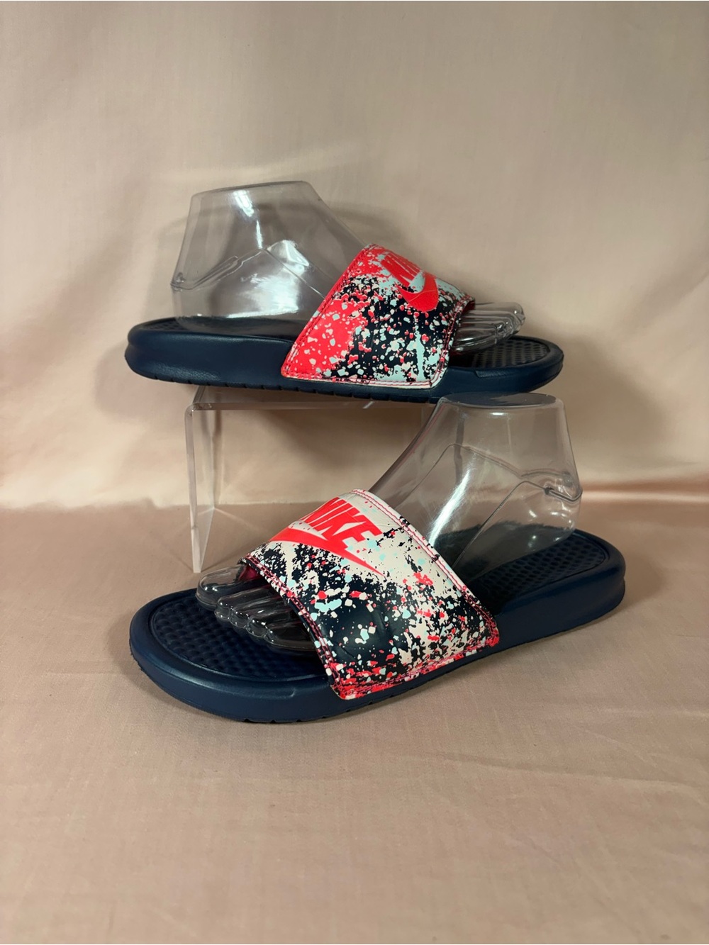 Nike Benassi JDI Print Splash Ink Minimalistic Unisex Blk/Pink Slides SZ 8/CM 25